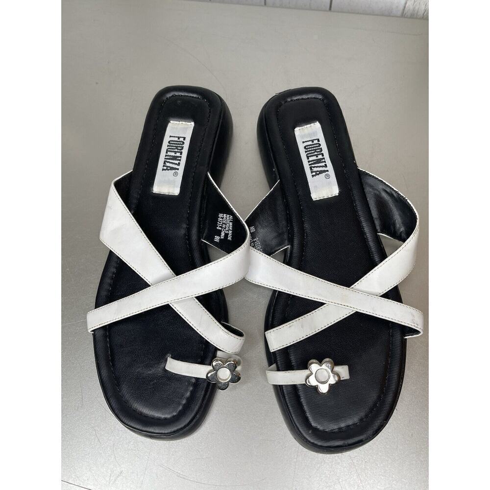 Vintage Y2K Forenza Daisy Floral Black White Wedge Sandals 8W Wide